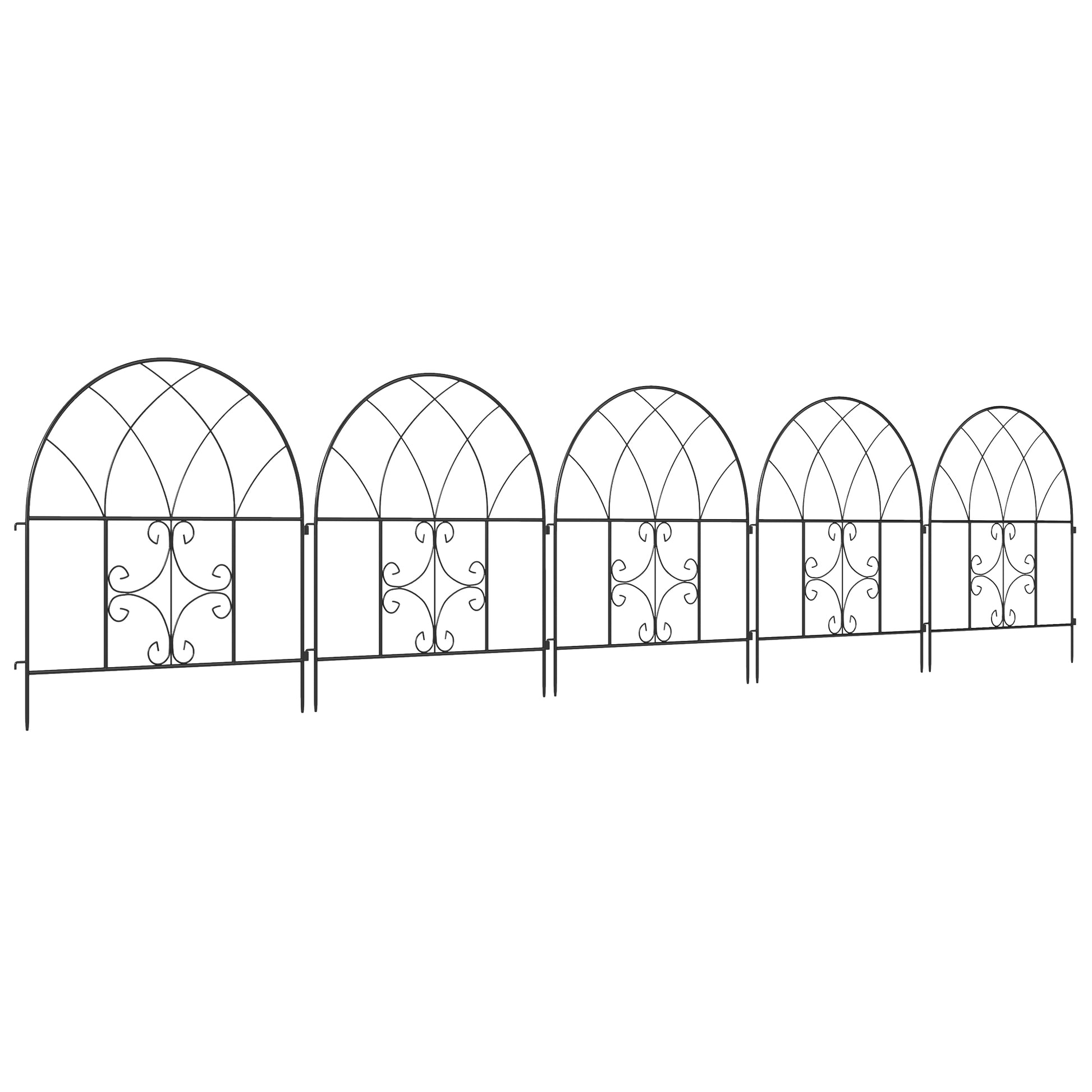 Garden Fence Steel 300 cm x 70 cm High Decorative Grid Fence Set Fence Elements Landscape Fence Arch Fence for Dogs Dog Fence for Garden Flower Beds Animal Barrier Outdoor Area Black