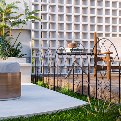 Garden Fence Steel 300 cm x 70 cm High Decorative Grid Fence Set Fence Elements Landscape Fence Arch Fence for Dogs Dog Fence for Garden Flower Beds Animal Barrier Outdoor Area Black