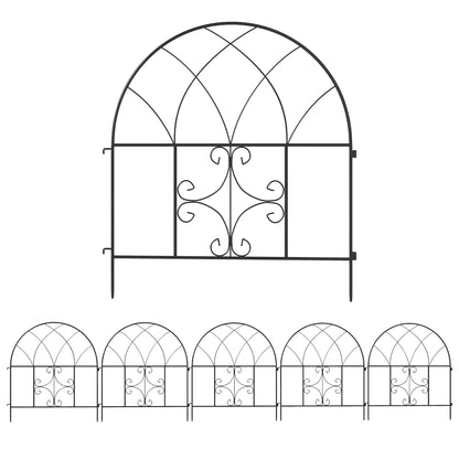 Garden Fence Steel 300 cm x 70 cm High Decorative Grid Fence Set Fence Elements Landscape Fence Arch Fence for Dogs Dog Fence for Garden Flower Beds Animal Barrier Outdoor Area Black