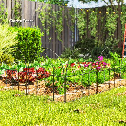 Garden Fence Steel 300 cm x 70 cm High Decorative Grid Fence Set Fence Elements Landscape Fence Arch Fence for Dogs Dog Fence for Garden Flower Beds Animal Barrier Outdoor Area Black