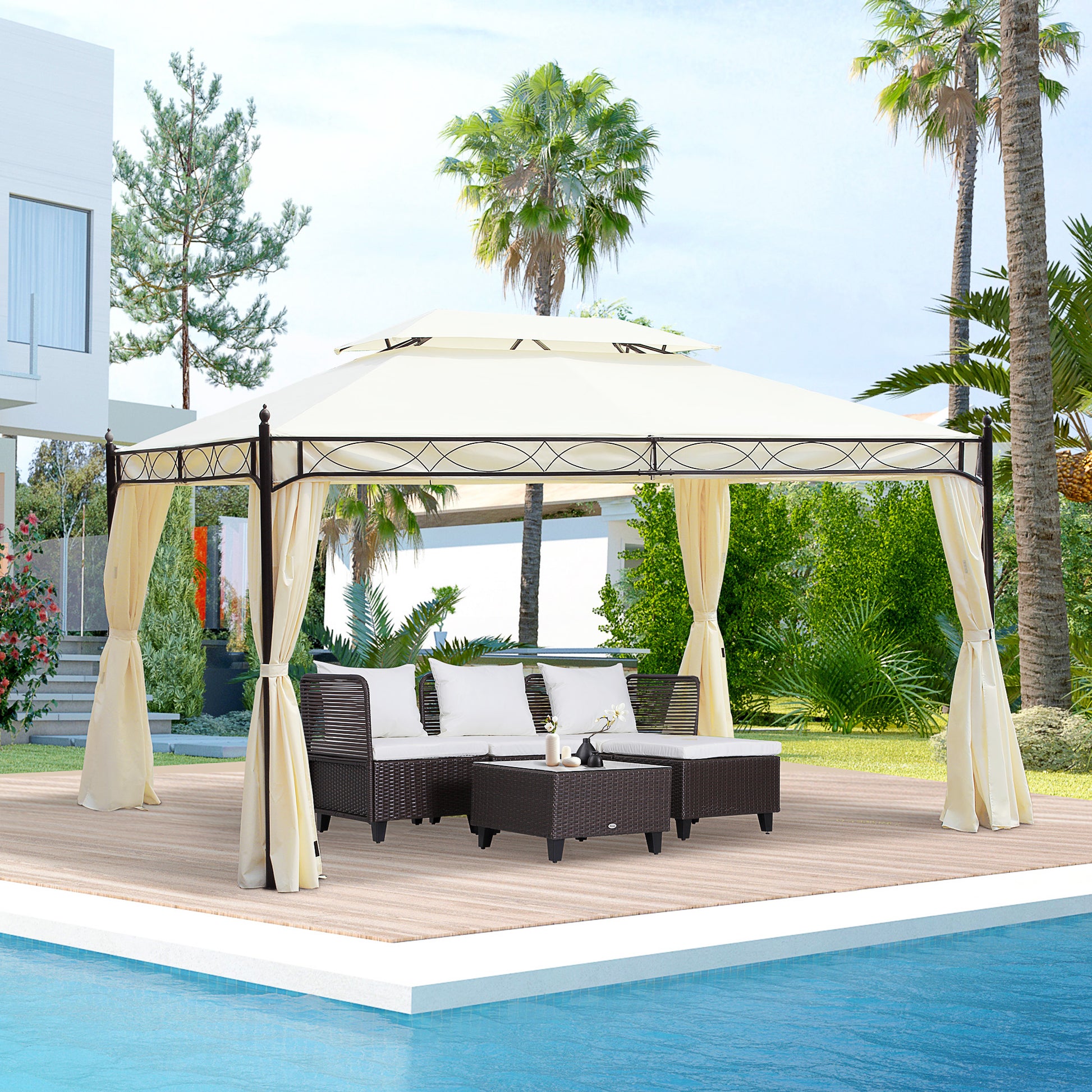 Luxury Pavilion Garden Gazebo Party Tent Marquee Pagoda 3x4m Cream