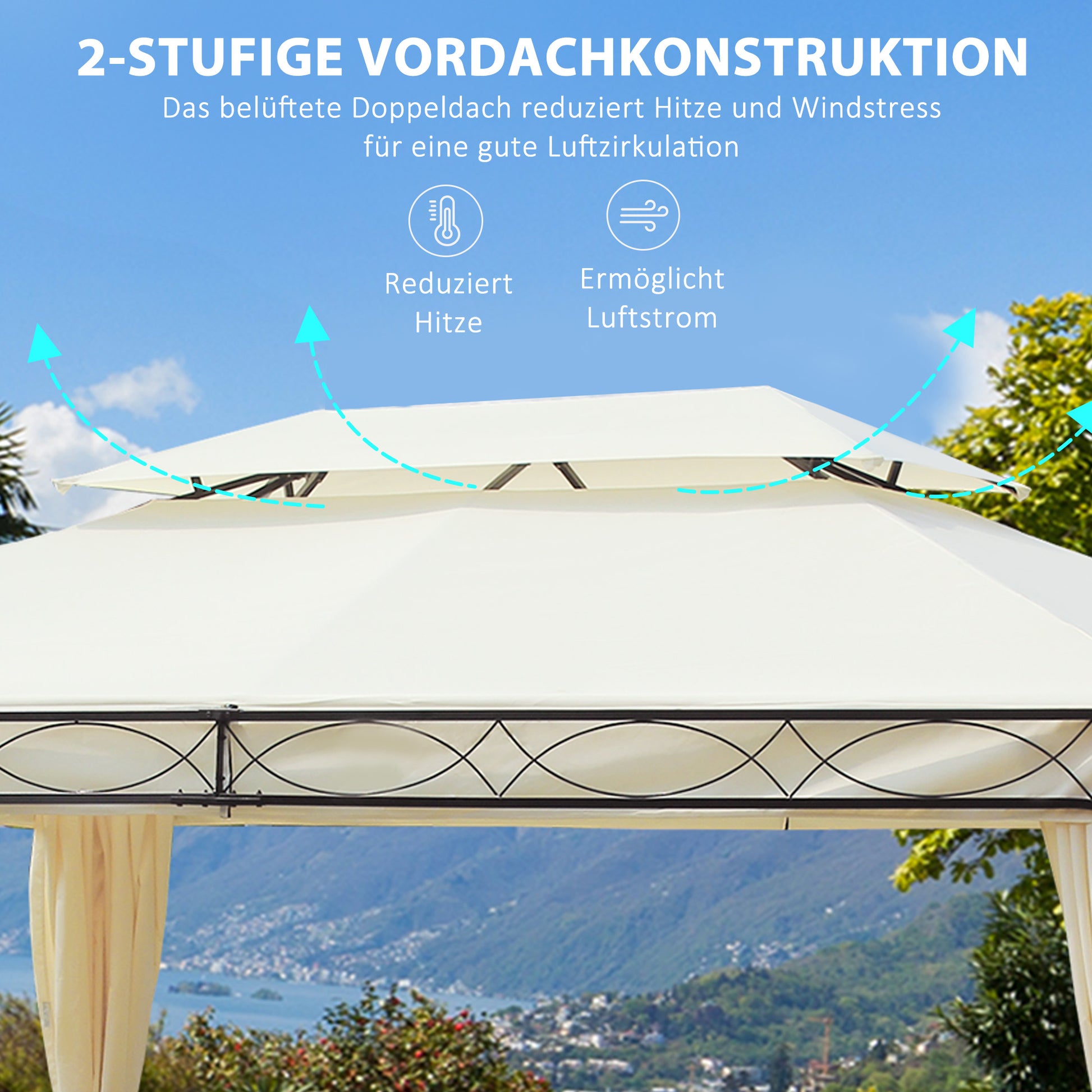 Luxury Pavilion Garden Gazebo Party Tent Marquee Pagoda 3x4m Cream