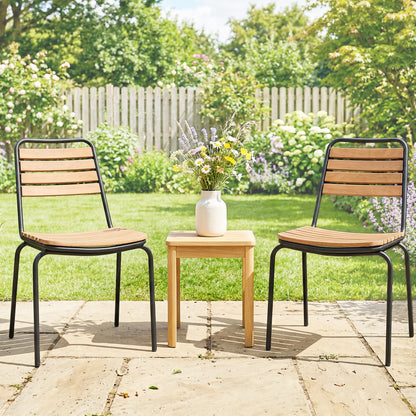 2-Pack Weatherproof Garden Chairs — Steel Frame & Eucalyptus Wood, Stackable, 352 lb Capacity, Natural Wood