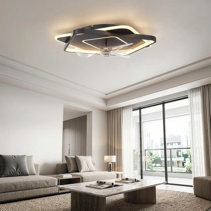 LED Ceiling Light with Fan, Quiet 21" Ceiling Fan Light, 6 Speeds, Timer, Remote Control, 3 Color Temperatures, DC Motor, Black