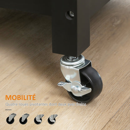 Contemporary Style Rolling Kitchen Cart - Door, Drawer, 3 Shelves - Metal Handles Black Hevea Wood Top Tray