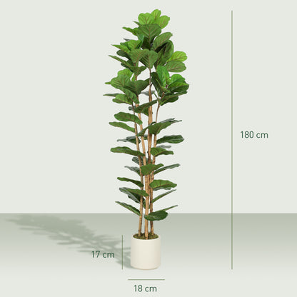 Artificial Fiddle Leaf Fig Tree, 180 cm (71 in), 91 Leaves, Solid Wood Trunk, Potted Realistic Plastic Plant for Living Room, Bedroom, Office, Garden Décor