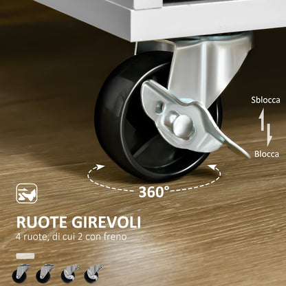 Kitchen Island with Rubber Wood Worktop, Kitchen Trolley with Wheels, 2 Drawers, Cabinet, Adjustable Shelves, and Towel Holder, in MDF, 104x46x91cm, Gray