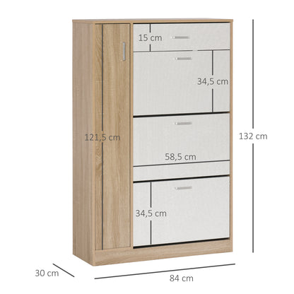 3-Door Shoe Cabinet for 18-27 Pairs of Shoes Modern Shoe Rack with Drawer and Door for Living Room Entryway Bedroom 84x30x132 cm Natural Wood