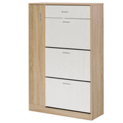 3-Door Shoe Cabinet for 18-27 Pairs of Shoes Modern Shoe Rack with Drawer and Door for Living Room Entryway Bedroom 84x30x132 cm Natural Wood