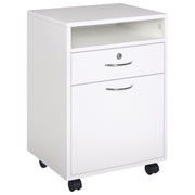 Office File Cart with 2 Keys, Drawer, Cabinet, and 4 Wheels in White Wood, 40x35x60cm