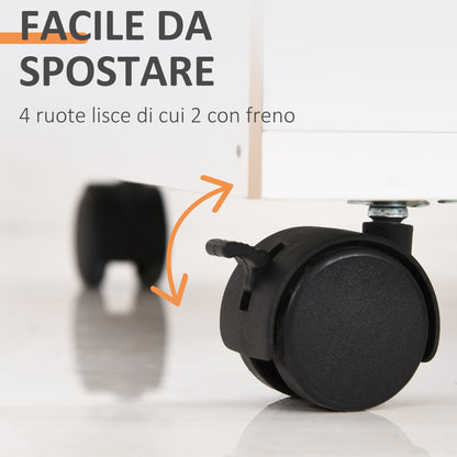 Office File Cart with 2 Keys, Drawer, Cabinet, and 4 Wheels in White Wood, 40x35x60cm