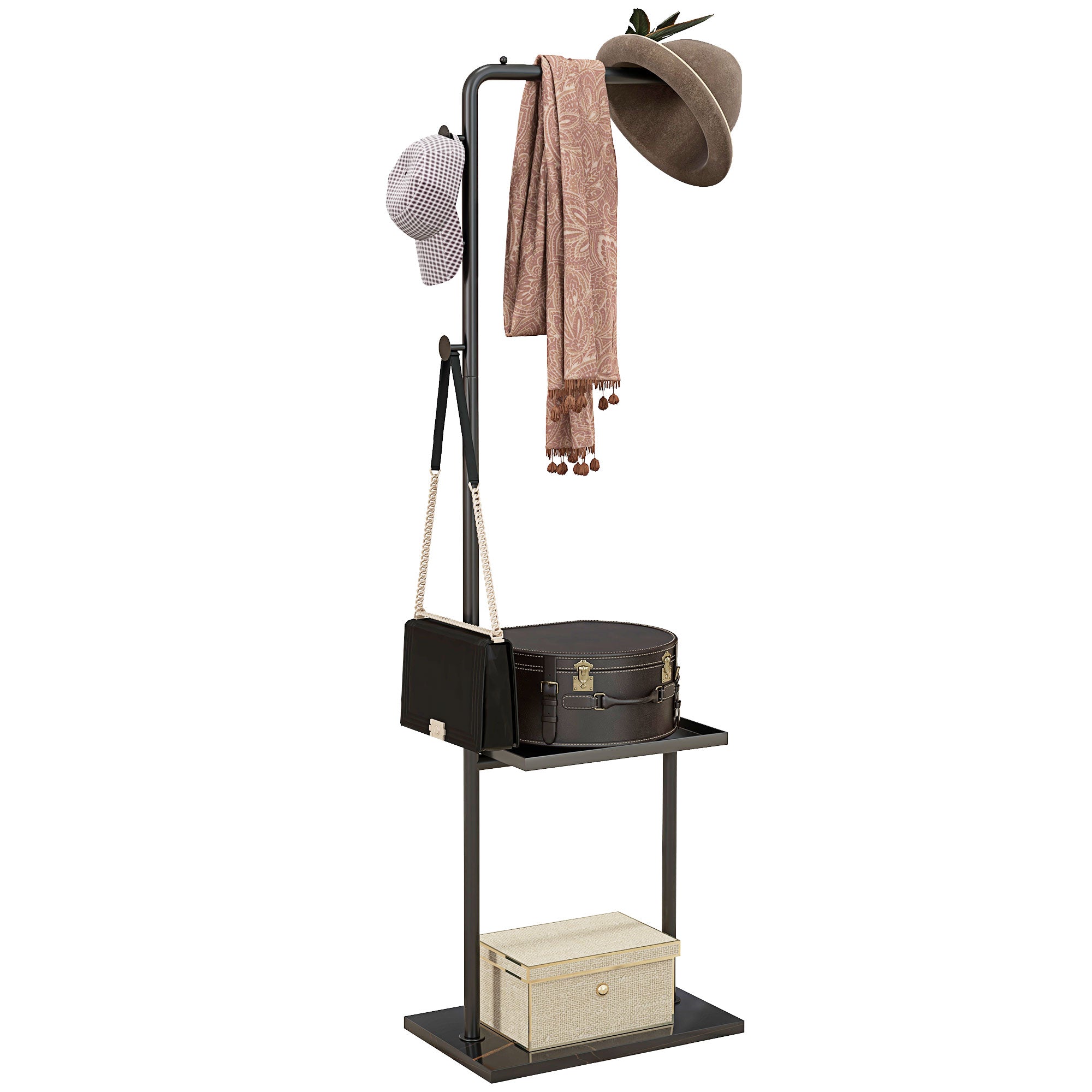 Coat Rack with Shelves and Hooks, Coat Stand, Modern Wardrobe for Clothes, Hats, Bags, for Hallway, Living Room, Black