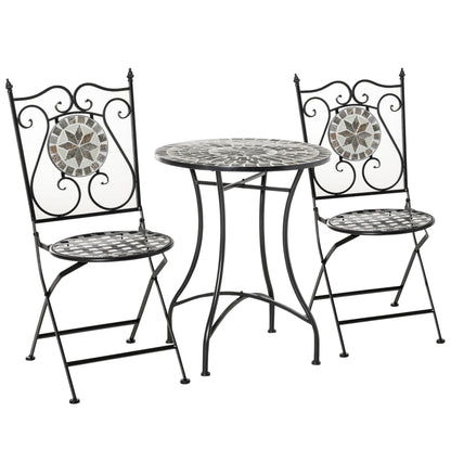 Garden Seating Group 3-Piece Mosaic Table Dining Set Garden Furniture Set Balcony Furniture Set 1 Table+2 Folding Chairs Garden Metal Ceramic Tile Multicolor