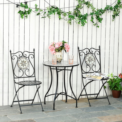 Garden Seating Group 3-Piece Mosaic Table Dining Set Garden Furniture Set Balcony Furniture Set 1 Table+2 Folding Chairs Garden Metal Ceramic Tile Multicolor
