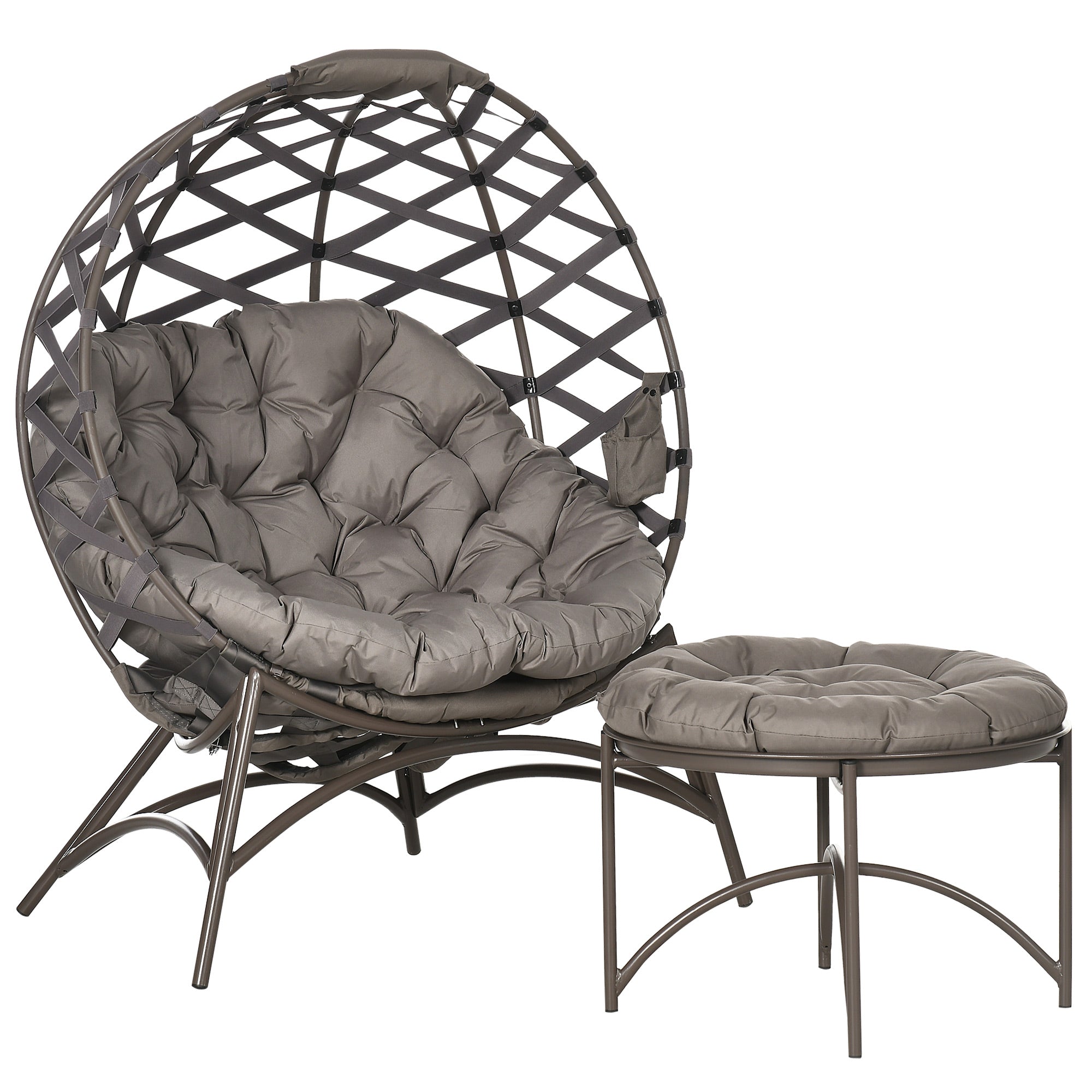 2-Piece Garden Chair Set, Rattan Chair with Foldable Seat Basket, including 2-in-1 Stool, Cushion, Lounge Chair for Balcony, Patio, Steel, Sand, 118 x 75 x 142 cm