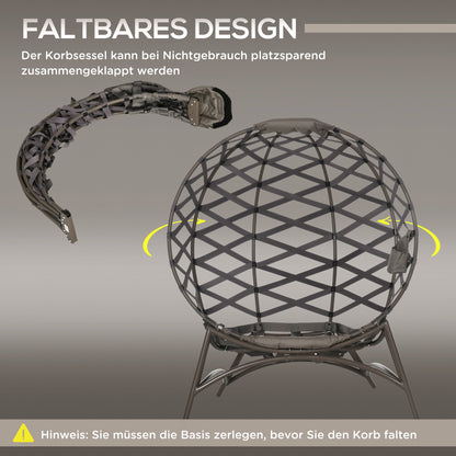 2-Piece Garden Chair Set, Rattan Chair with Foldable Seat Basket, including 2-in-1 Stool, Cushion, Lounge Chair for Balcony, Patio, Steel, Sand, 118 x 75 x 142 cm