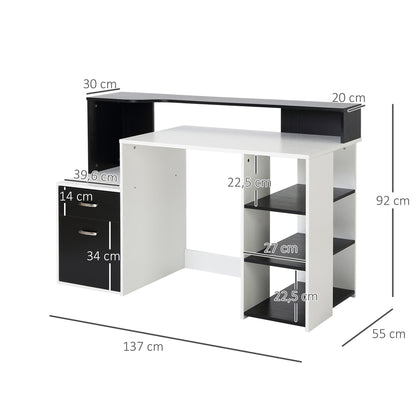 Computer Desk with Multimedia Storage Design Multi-Storage 137 L x 55 W x 92 H cm Black and White