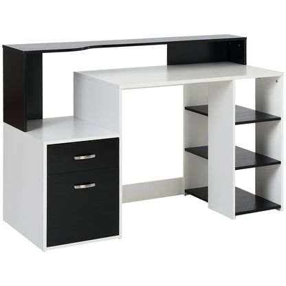 Computer Desk with Multimedia Storage Design Multi-Storage 137 L x 55 W x 92 H cm Black and White