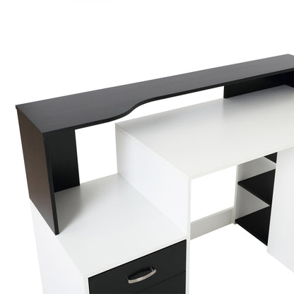 Computer Desk with Multimedia Storage Design Multi-Storage 137 L x 55 W x 92 H cm Black and White
