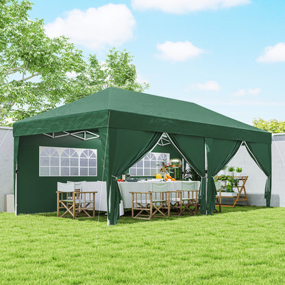 Pavilion approx. 19'4" x 9'8" Pop-Up Folding Gazebo with Windowed Zip Door & Removable Sides, UV Protection, Dark Green