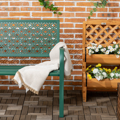 Steel Garden Bench, 2-Seater Park Bench with Backrest & Armrest, Bench with Flower Pattern, for Garden, Balcony, max. 240 kg, Dark Green, 127 x 63 x 83 cm