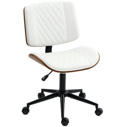 Office Chair Height-Adjustable Desk Chair with Wheels, Diamond Stitching, Swivel Chair with Tilt Function, Faux Leather, White