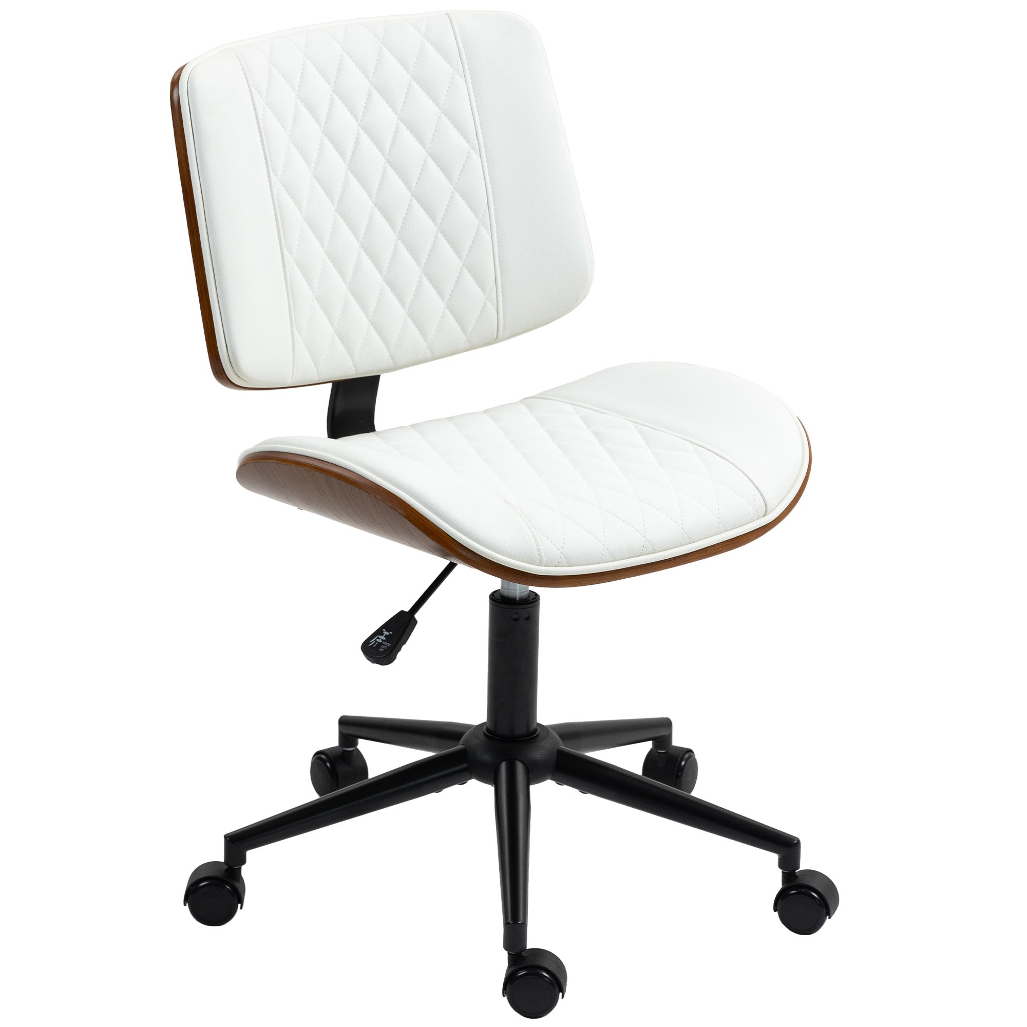 Office Chair Height-Adjustable Desk Chair with Wheels, Diamond Stitching, Swivel Chair with Tilt Function, Faux Leather, White