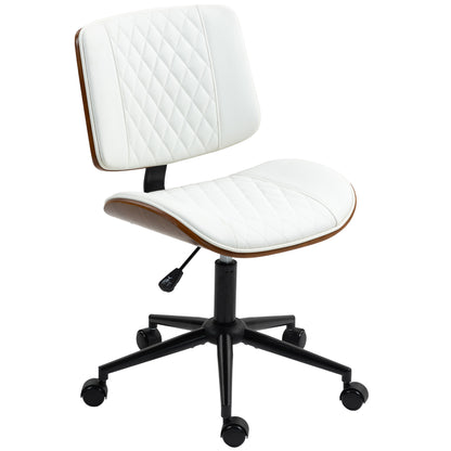 Office Chair Height-Adjustable Desk Chair with Wheels, Diamond Stitching, Swivel Chair with Tilt Function, Faux Leather, White