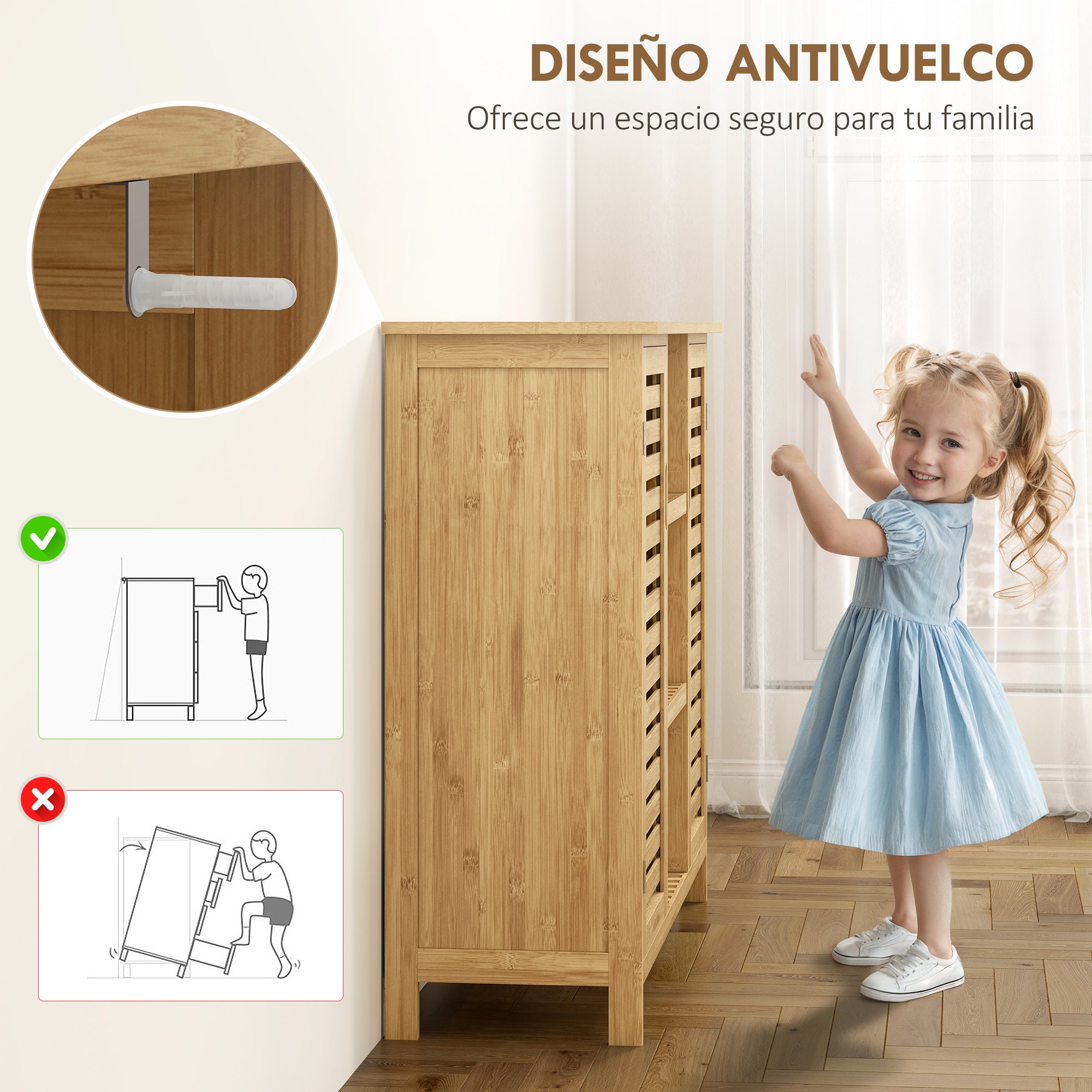 Bamboo Shoe Cabinet with 2 Slatted Doors Entryway Shoe Rack with Shelves and Open Compartments for 9 Pairs of Shoes 100x33x86 cm Natural