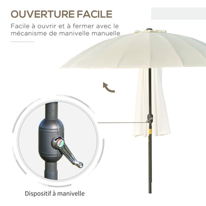 Straight Tilt Garden Parasol Round with 18 Ribs Crank Metal Mast Fiberglass Ø 2.5 m High-Density Polyester Beige