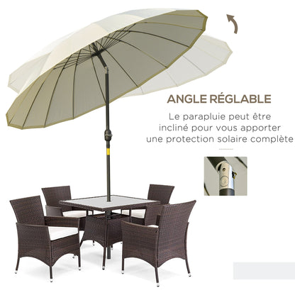 Straight Tilt Garden Parasol Round with 18 Ribs Crank Metal Mast Fiberglass Ø 2.5 m High-Density Polyester Beige
