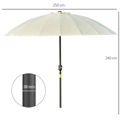 Straight Tilt Garden Parasol Round with 18 Ribs Crank Metal Mast Fiberglass Ø 2.5 m High-Density Polyester Beige