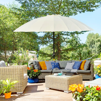 Straight Tilt Garden Parasol Round with 18 Ribs Crank Metal Mast Fiberglass Ø 2.5 m High-Density Polyester Beige