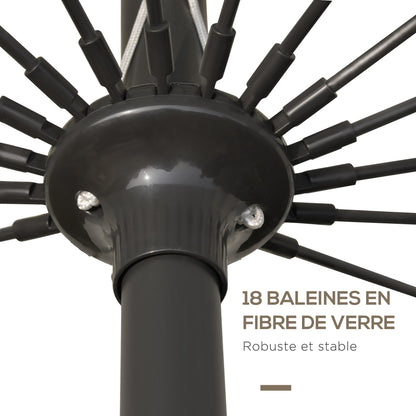 Straight Tilt Garden Parasol Round with 18 Ribs Crank Metal Mast Fiberglass Ø 2.5 m High-Density Polyester Beige