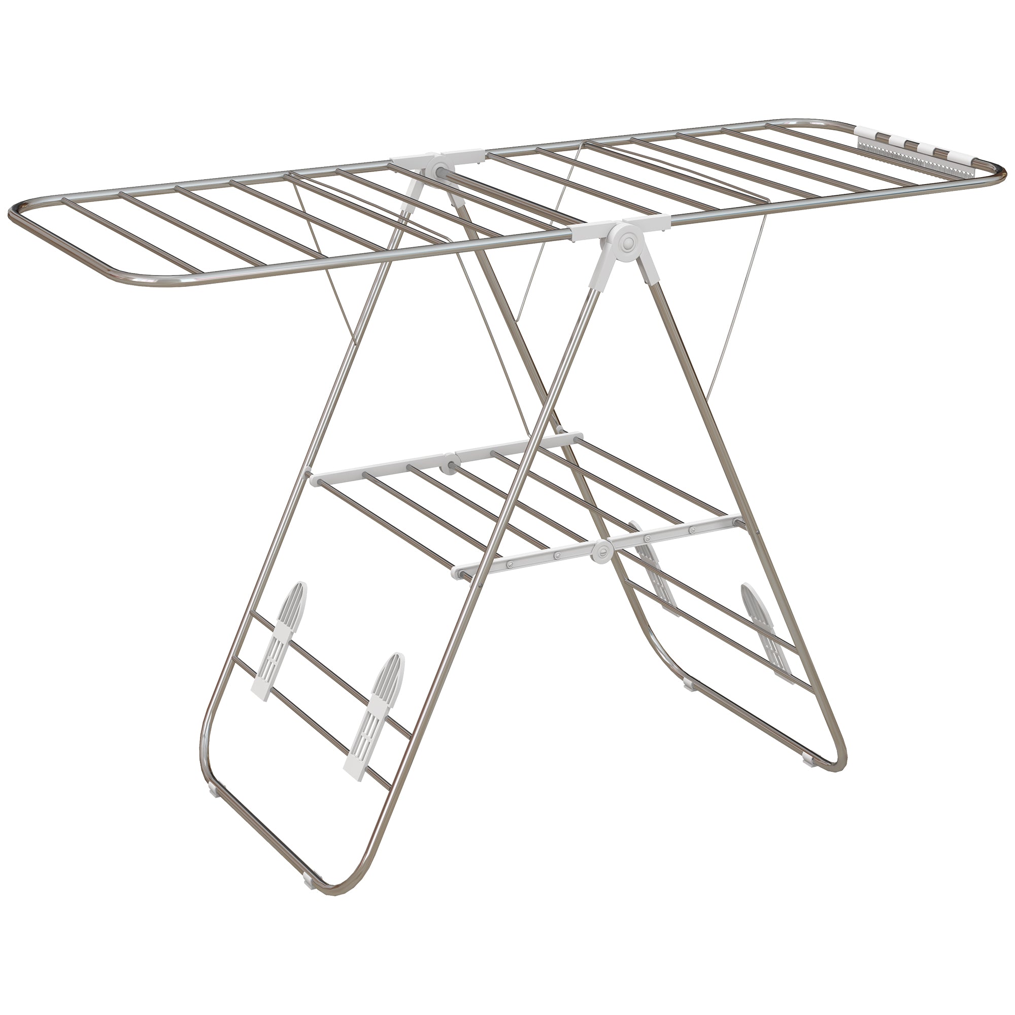 Clothes Drying Rack 1.48m Drying Length Portable Stand Dryer with Telescopic Poles, Wing Drying Rack Clothes Dryer for Indoor and Outdoor Use, Silver+White
