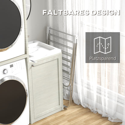 Clothes Drying Rack 1.48m Drying Length Portable Stand Dryer with Telescopic Poles, Wing Drying Rack Clothes Dryer for Indoor and Outdoor Use, Silver+White