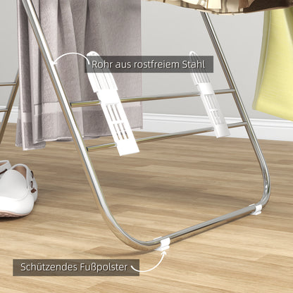 Clothes Drying Rack 1.48m Drying Length Portable Stand Dryer with Telescopic Poles, Wing Drying Rack Clothes Dryer for Indoor and Outdoor Use, Silver+White