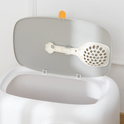 Cat Litter Box with Lid Covered Cat Toilet with Scoop Grid XXL Cat Toilet for Cats Up to 5 kg 55 x 40 x 39 cm White