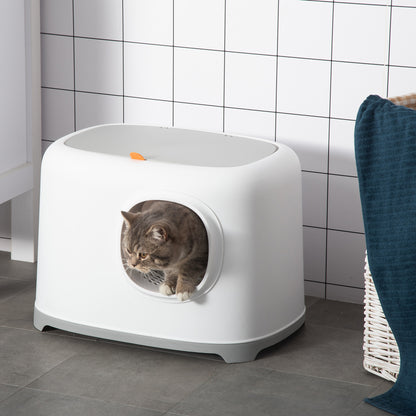 Cat Litter Box with Lid Covered Cat Toilet with Scoop Grid XXL Cat Toilet for Cats Up to 5 kg 55 x 40 x 39 cm White