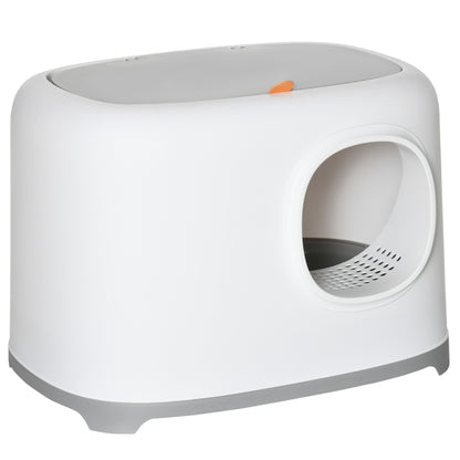 Cat Litter Box with Lid Covered Cat Toilet with Scoop Grid XXL Cat Toilet for Cats Up to 5 kg 55 x 40 x 39 cm White