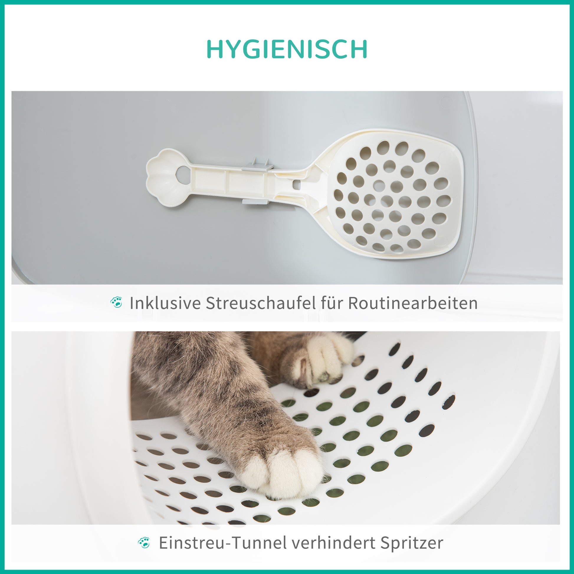 Cat Litter Box with Lid Covered Cat Toilet with Scoop Grid XXL Cat Toilet for Cats Up to 5 kg 55 x 40 x 39 cm White