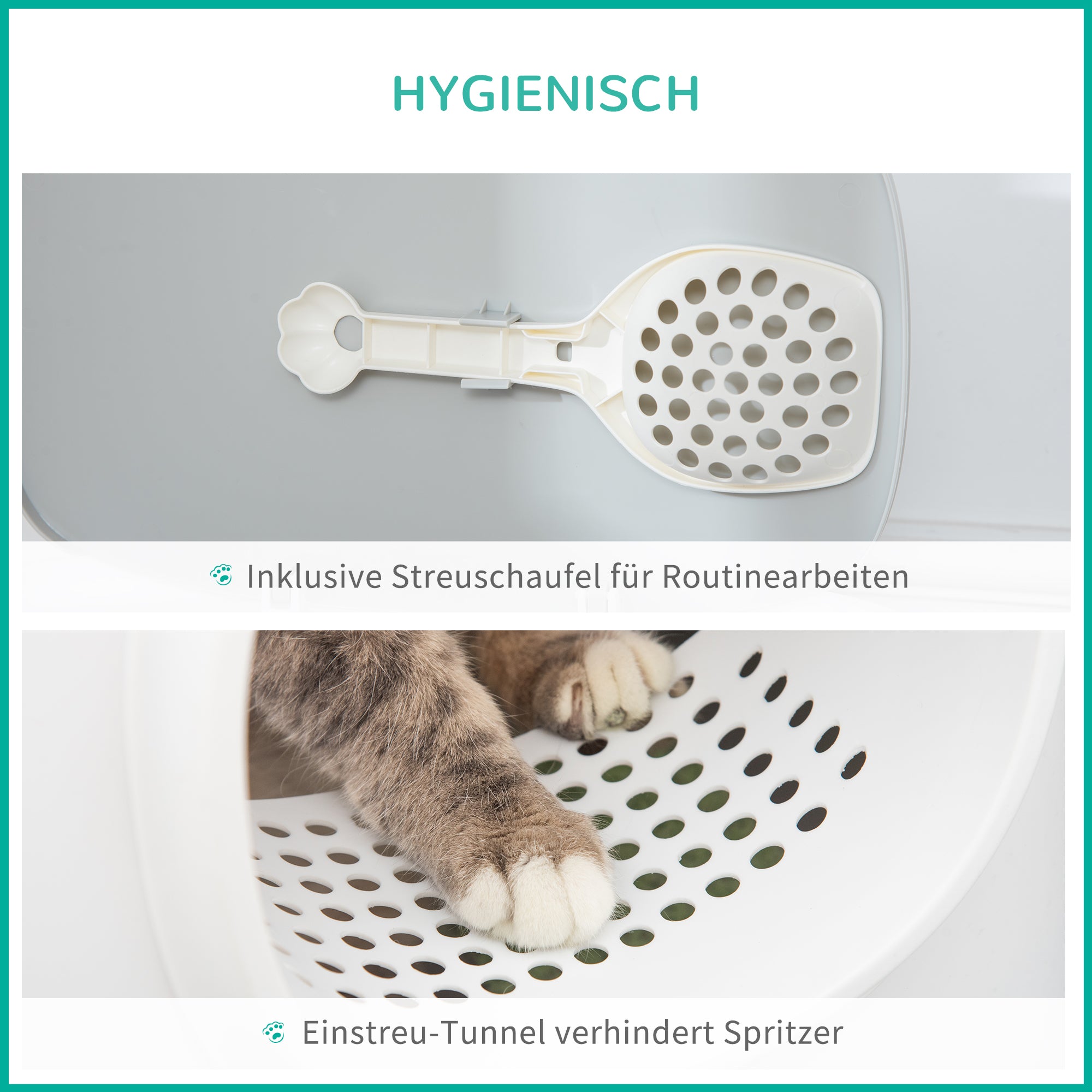 Cat Litter Box with Lid Covered Cat Toilet with Scoop Grid XXL Cat Toilet for Cats Up to 5 kg 55 x 40 x 39 cm White