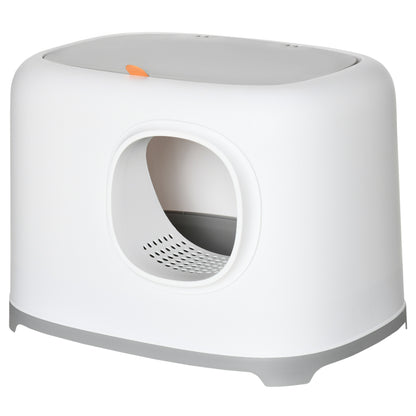 Cat Litter Box with Lid Covered Cat Toilet with Scoop Grid XXL Cat Toilet for Cats Up to 5 kg 55 x 40 x 39 cm White