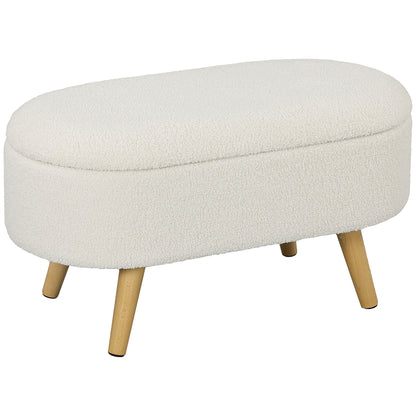 Storage Bench, Upholstered Bench with Lid, Bed Bench with Teddy Velvet Look, for Hallway Bedroom Living Room, Wooden Frame 82 x 41 x 45 cm White