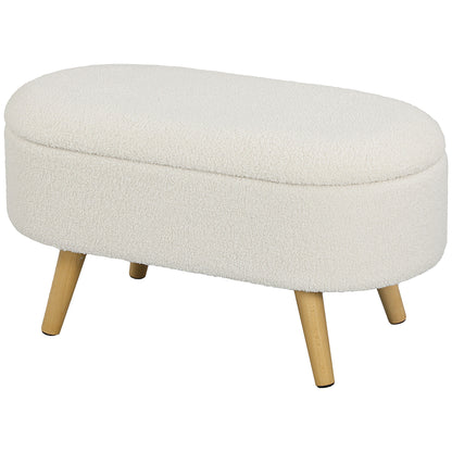 Storage Bench, Upholstered Bench with Lid, Bed Bench with Teddy Velvet Look, for Hallway Bedroom Living Room, Wooden Frame 82 x 41 x 45 cm White
