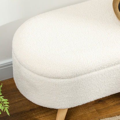 Storage Bench, Upholstered Bench with Lid, Bed Bench with Teddy Velvet Look, for Hallway Bedroom Living Room, Wooden Frame 82 x 41 x 45 cm White