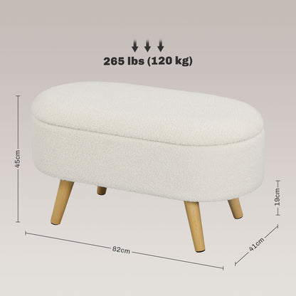 Storage Bench, Upholstered Bench with Lid, Bed Bench with Teddy Velvet Look, for Hallway Bedroom Living Room, Wooden Frame 82 x 41 x 45 cm White