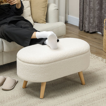 Storage Bench, Upholstered Bench with Lid, Bed Bench with Teddy Velvet Look, for Hallway Bedroom Living Room, Wooden Frame 82 x 41 x 45 cm White