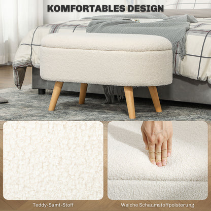 Storage Bench, Upholstered Bench with Lid, Bed Bench with Teddy Velvet Look, for Hallway Bedroom Living Room, Wooden Frame 82 x 41 x 45 cm White