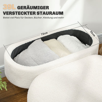 Storage Bench, Upholstered Bench with Lid, Bed Bench with Teddy Velvet Look, for Hallway Bedroom Living Room, Wooden Frame 82 x 41 x 45 cm White